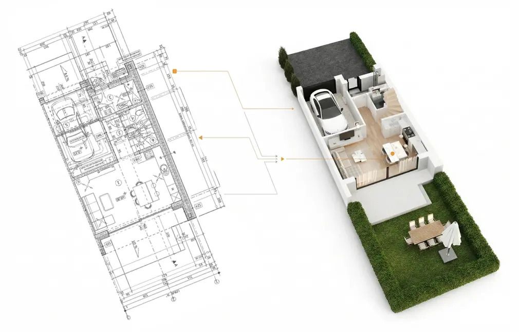 2D vs. 3D apartment floor plan