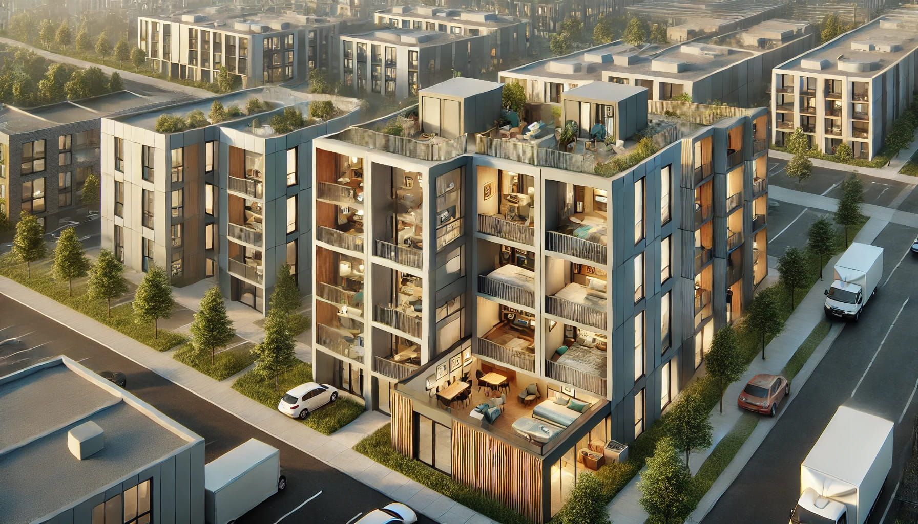 A modern residential complex focused on affordability, showcasing micro-apartments and co-living spaces.jpg