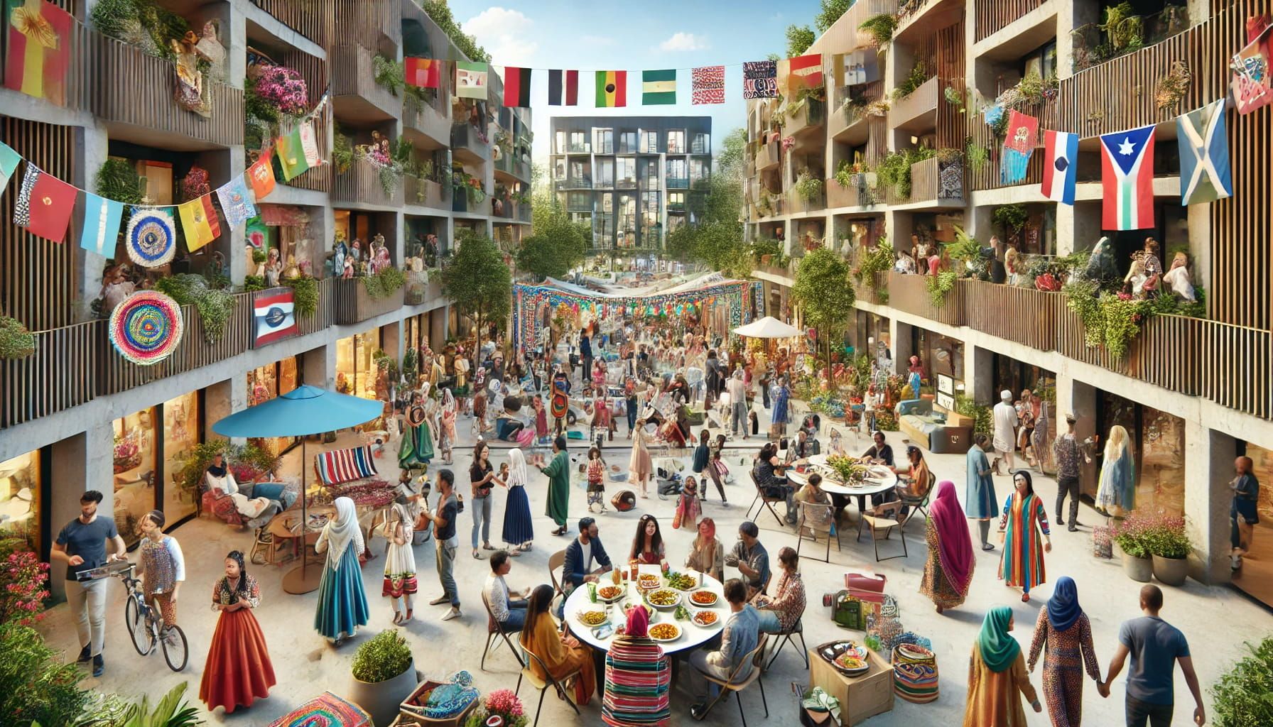 A vibrant and diverse residential community that emphasizes cultural diversity and inclusivity. The image shows a multicultural group of people.jpg