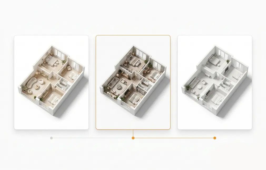 Styles of 3D apartment floor plans