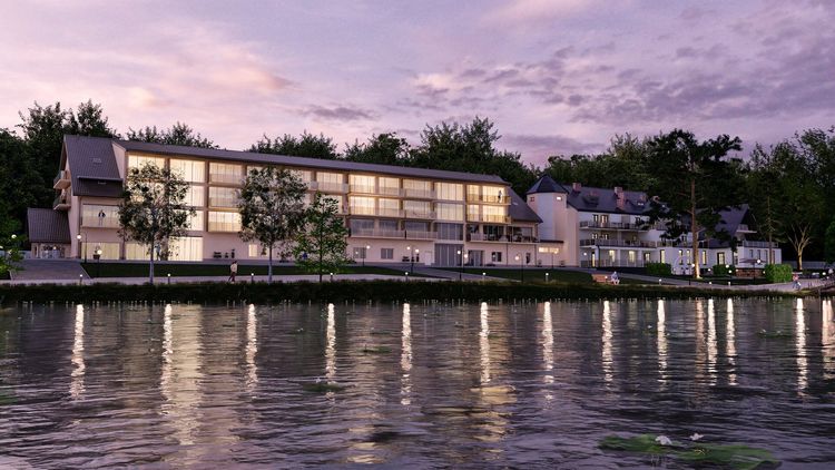 wizualizacja 3d hotelu zachód słońca