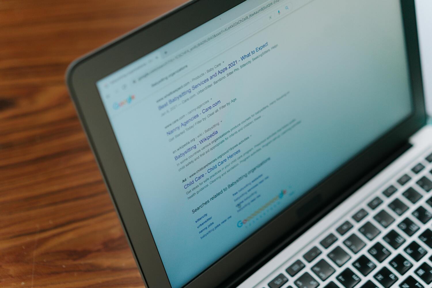 Laptop displaying Google search results
