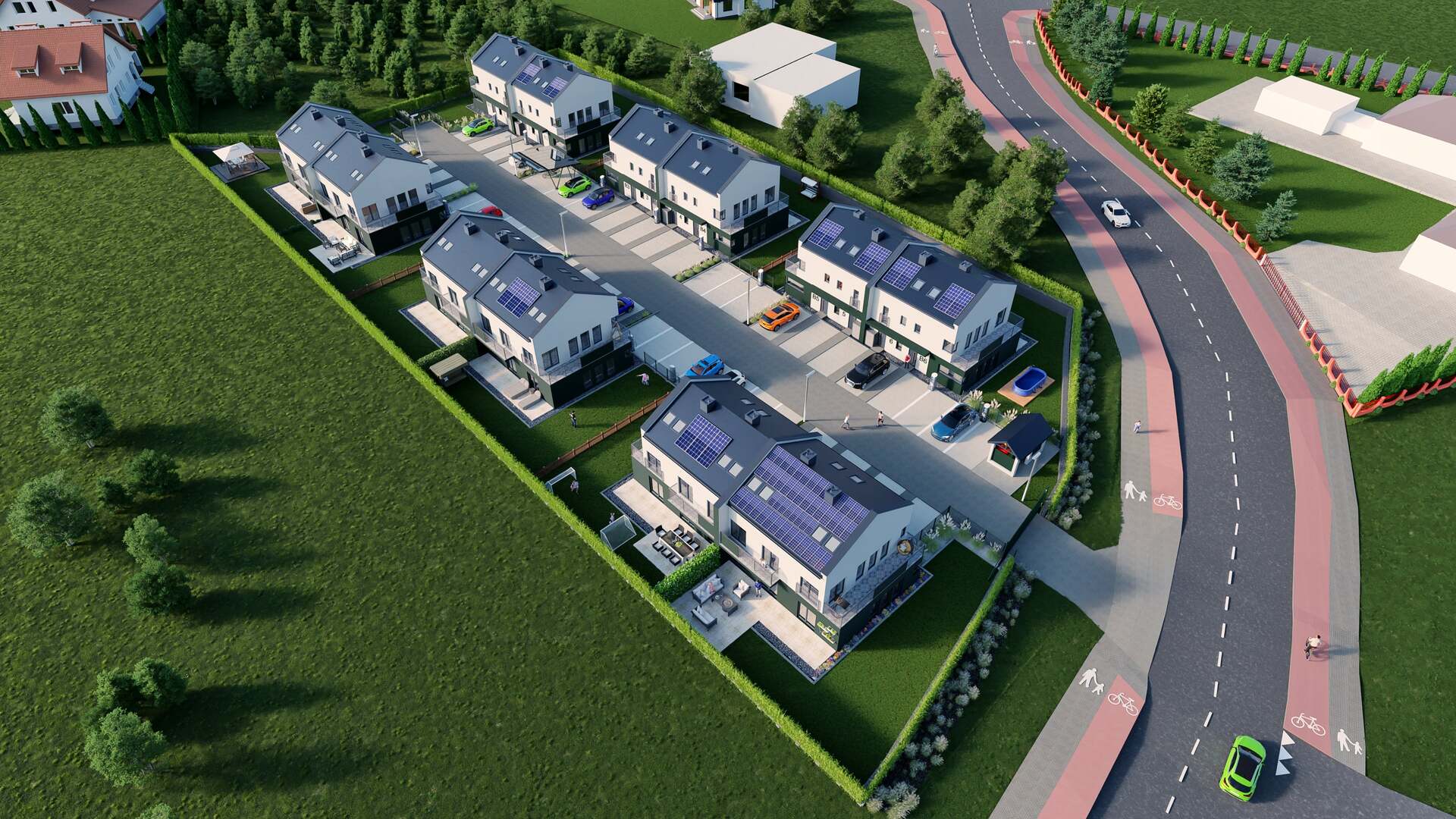 wizualizacja 3d z lotu ptaka osiedle green community