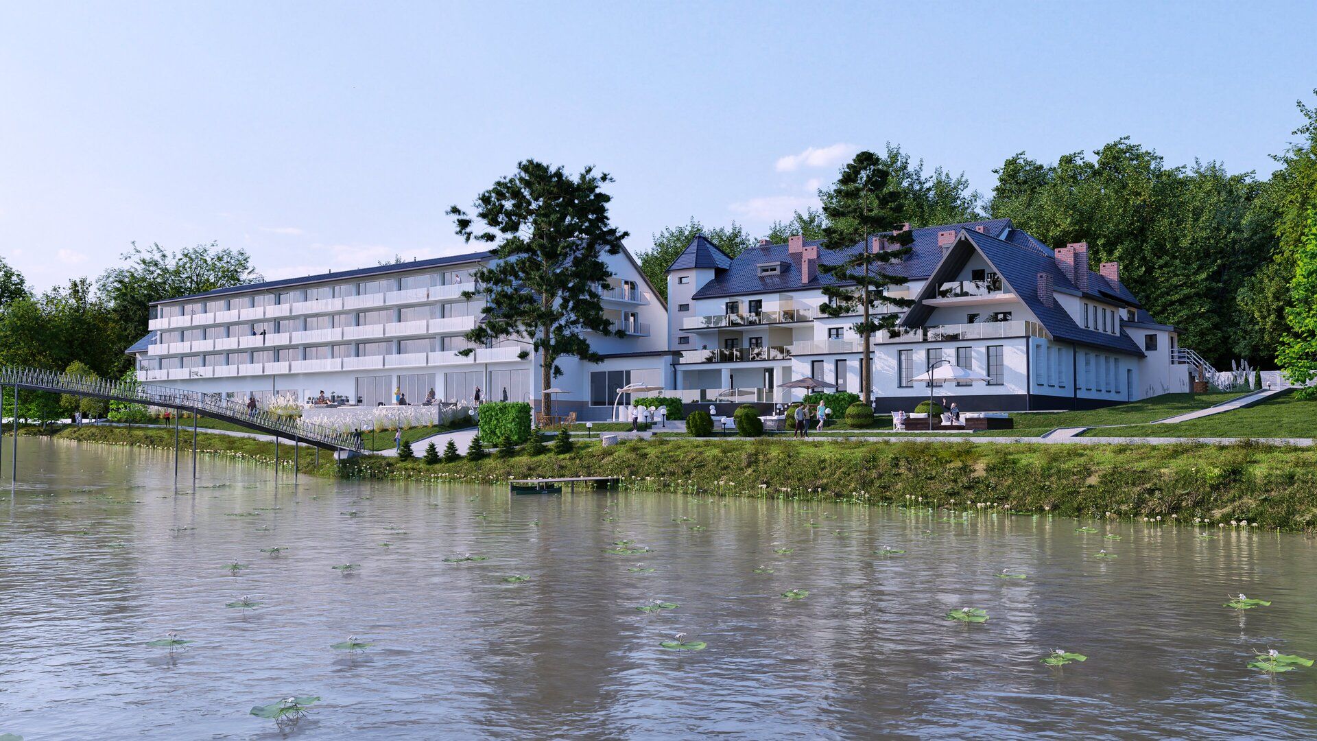 3D-Visualisierung von Hotels am Seeufer