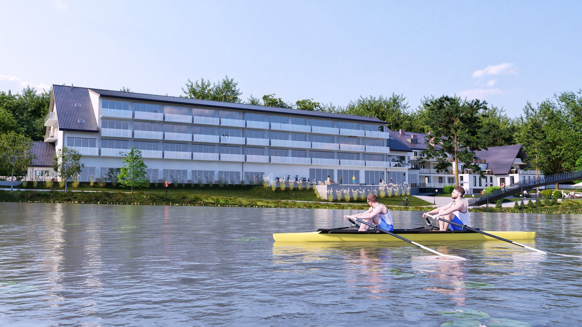 wizualizacja 3d hotelu nad wodą