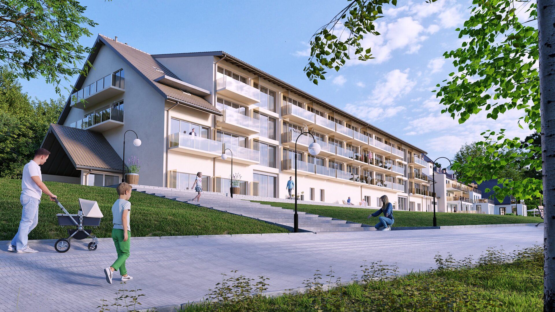 3D-Seitenansicht eines Hotels