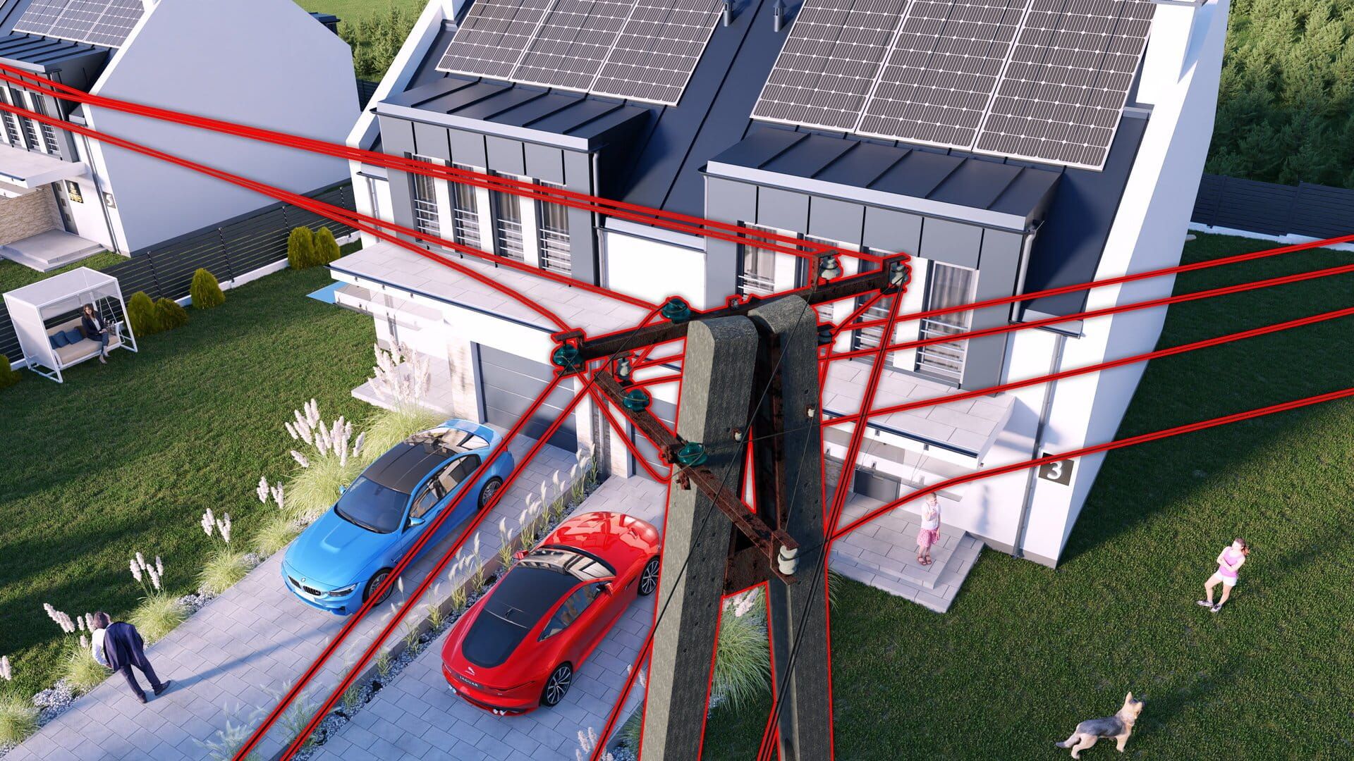 Vergleich: Visualisierung der Wohnanlage und Stromleitungen